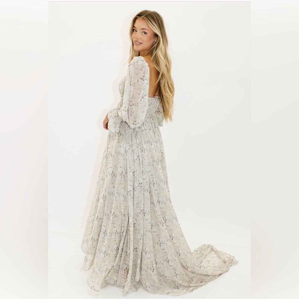 Worth Collective Delilah Maxi Dress with Train in Grey/Blue - Bump Friendly - Picture 15 of 16